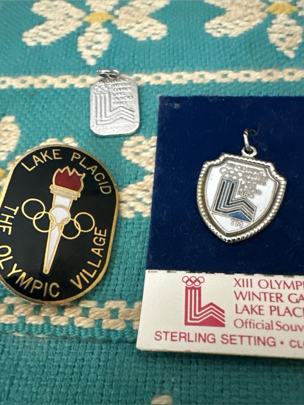 Lake Placid Pin & 2 Sterling Lake Placid Olympic 1980 Charms